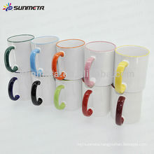 Sublimation colorful rim and handle blank coating liquid mugs